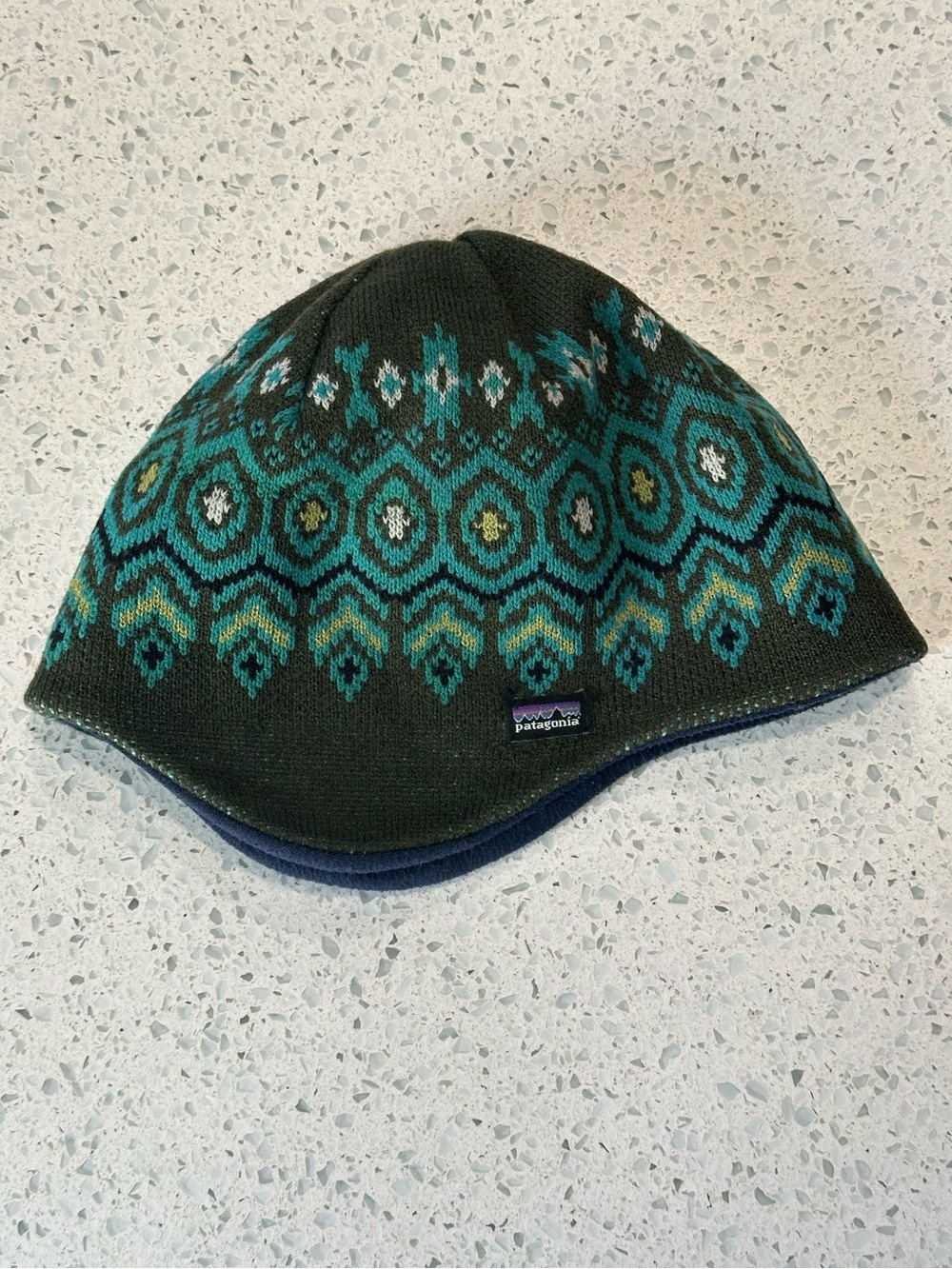 Patagonia Vintage Earflap Knit Beanie in Green Fair Isle Pattern